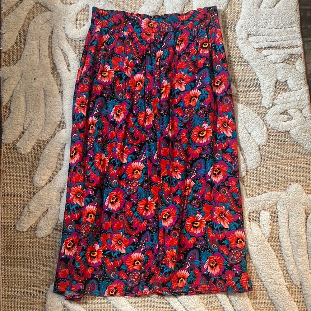 Vibrant Blue and Red A-Line Midi Skirt